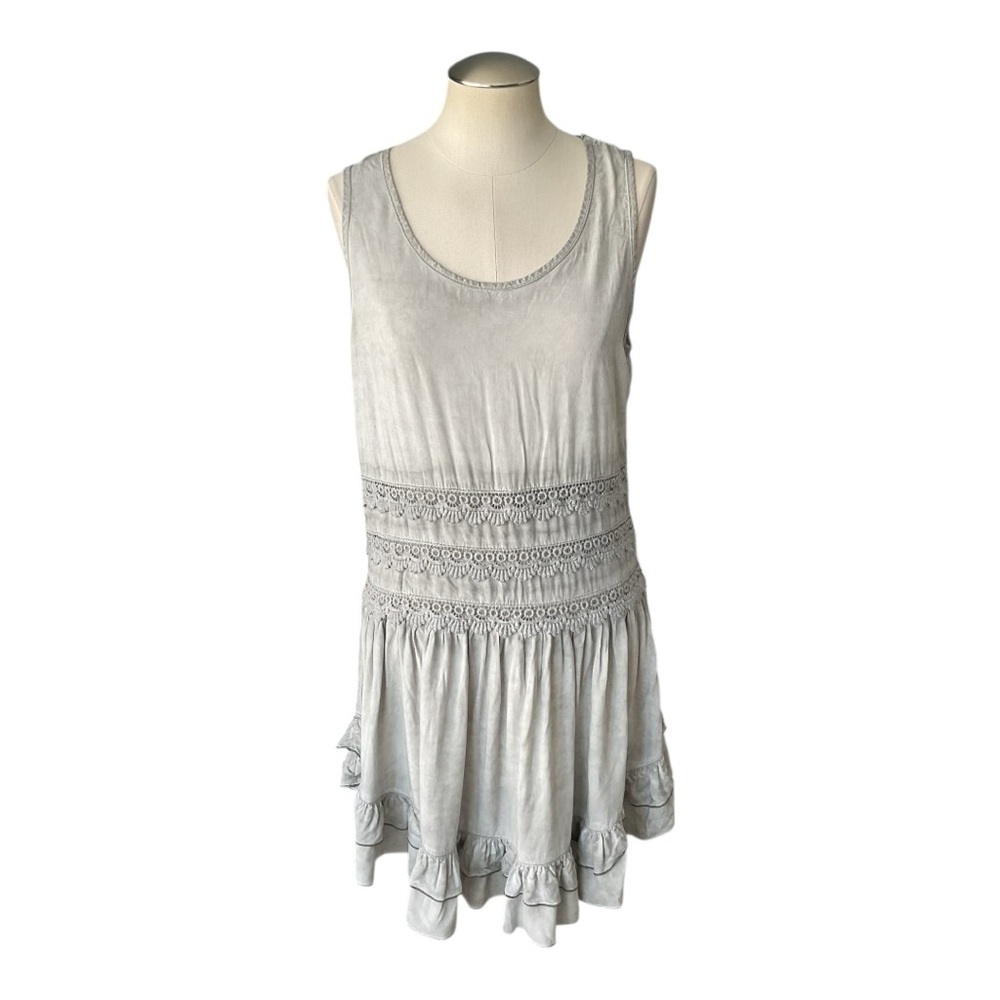 Altar’d State Gray Sleeveless Ruffle Hem Dress Small Boho Lace Detail